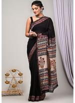 Chanderi Silk Black Traditional Wear Printed Saree